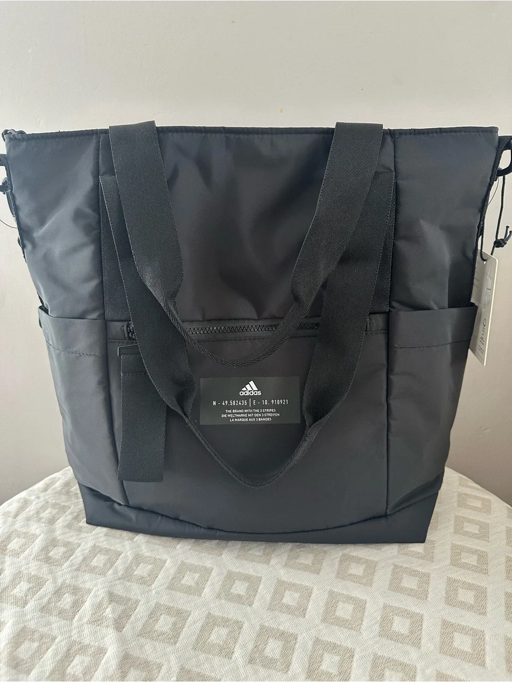 adidas Black Women's Tote Bag with Front Zip Pocket